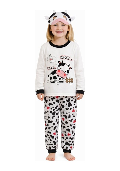 İnekli Maskeli Kız Çocuk Pijama Takımı