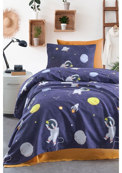 Enlora Home Pike Seti Baskılı Tek Kişilik Astron Lacivert