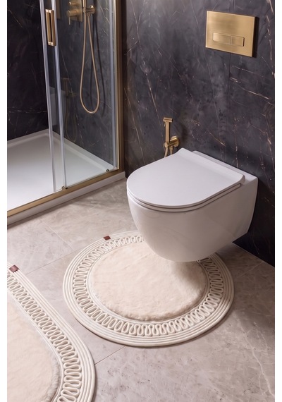 Banyo Paspası Takımı 60x100+60x60 Cm İç Trikot Bej & Krem Bej - Krem