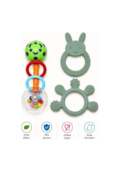 3lü Çıngıraklı Diş Kaşıyıcı Set Çok Renkli
