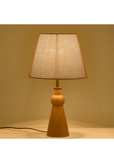 Oslo Kumaş Şapkalı Ahşap Abajur - Kahverengi Çok Renkli