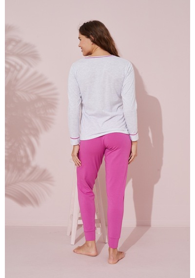 Siyah İnci Pamuklu Örme Pijama Takım 24241087 Gri