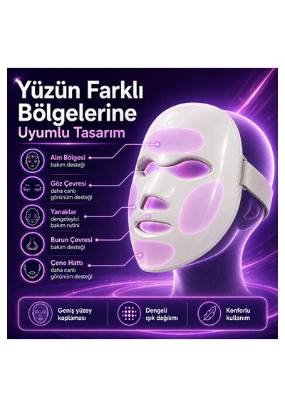Işıklı Cilt Bakım Maskesi 7 Renk Led Işık Terapisi Yüz Maskesi 400mah Şarjlı Kırışıklık