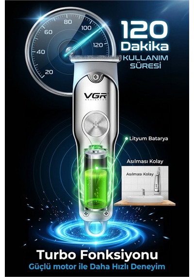Tıraş Makinesi V-071 & V-355 - 7000 Rpm T-bıçak Trimmer Ipx6 Folyo - 2'li Berber Seti