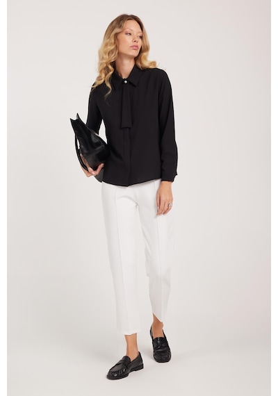 Tudors Kadın Standart Fit Normal Kesim Fiyonklu Siyah Gömlek-38855 Siyah