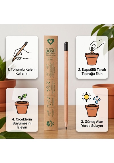 Doğada Çimlenen Tohumlu Kalem - Çevre Dostu Yeşeren Kurşun Kalem - 9040248152179 Kahverengi