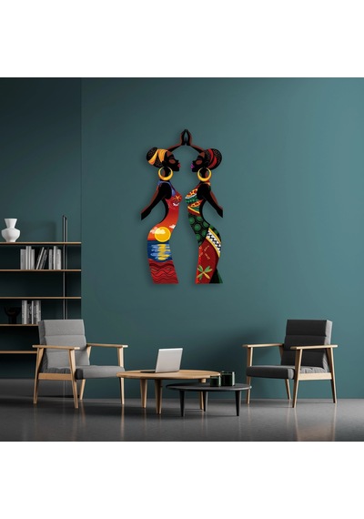 İki Afrikalı Kadın Gün Batımı - Metal Tablo - Dec0110 42 X 80 Cm Çok Renkli