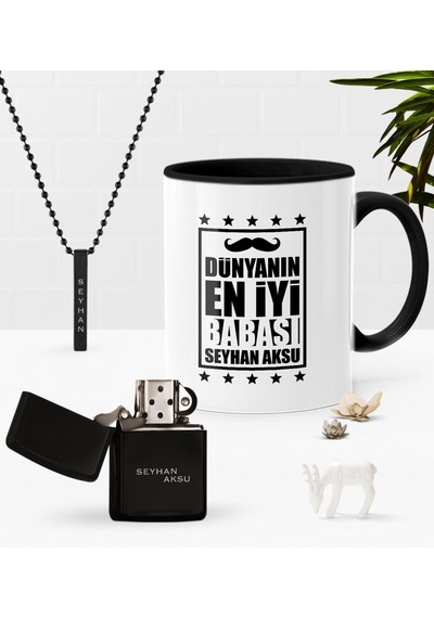 Kişiye Özel Dünyanın En İyi Babası Siyah Kupa Benzinli Çakmak Kol N11.1487