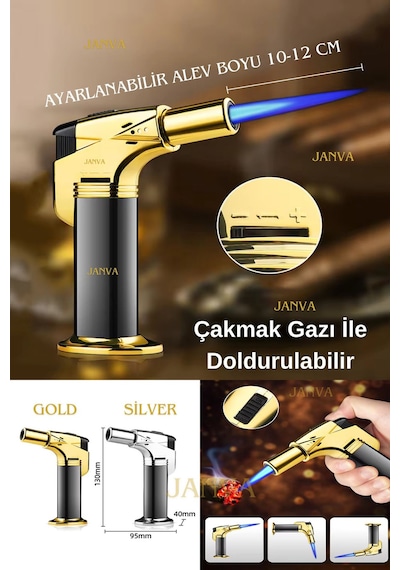 Janva Turbojet Doldurulabilir Profosyonel Torch Pürmüz Çakmak Yemek Hazırlama Mangal Nargile Kamp Çakmağı Siyah