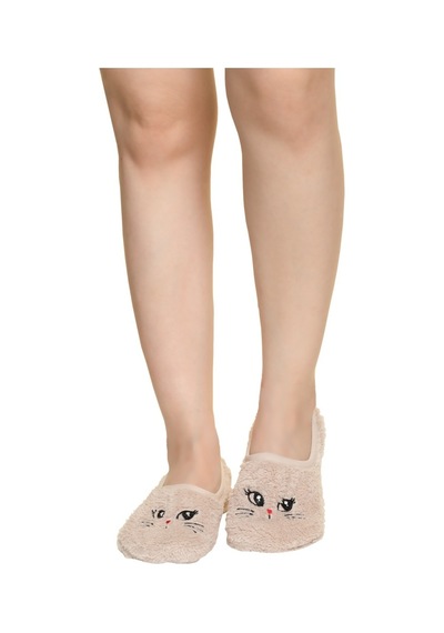 Natural Çorap Kadın Kedili Krem Patik/Panduf - Sbxss210032 Bej-36-40 Bej