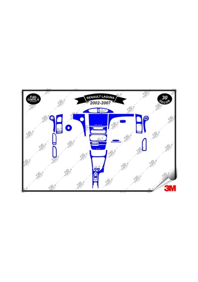Renault Laguna 2002-2007 Torpido Konsol Trim Göğüs Maun Kaplama Set 30 Parça Mavi
