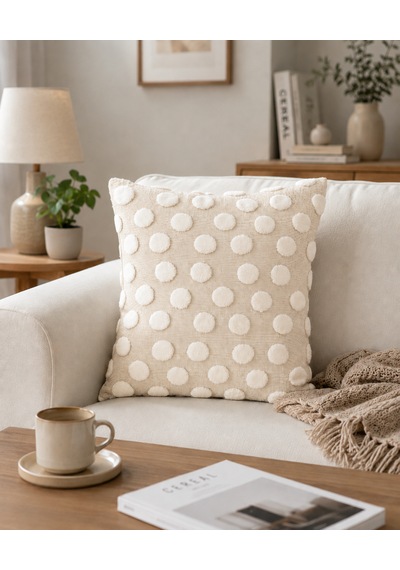 Bubble Punch Dekoratif Kırlent Kılıfı 43x43 Cm Dokulu Ponponlu Bohem Modern Koltuk Yastık Kılıfı Salon Oturma Odası Dekoru Krem