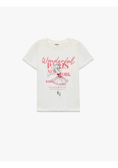 Koton Baskılı Ekru Kız Çocuk T-shirt 6skg10110ak Ekru