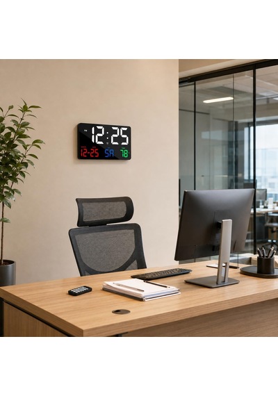 Renkli Led Dijital Duvar Saati 25x16 Cm Büyük Ekran, Siyah Diğer