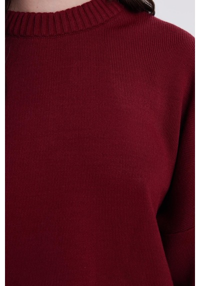 Tudors Kadın Oversize Geniş Kesim Bisiklet Yaka Bordo Kazak-41709