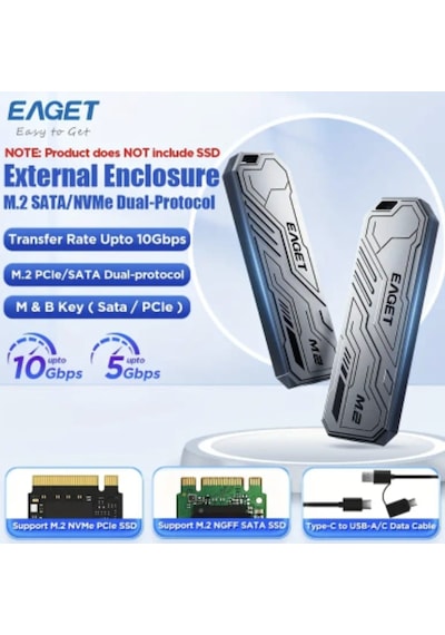 Eaget Se910d M2 Nvme+sata Kutusu Çift Protokol Ce Lisanslı 2280/2260/2242/2230/ 10gbps Usb 3.2 Yüksek Hızlı Son Nesil Teknoloji Metal Sağlam