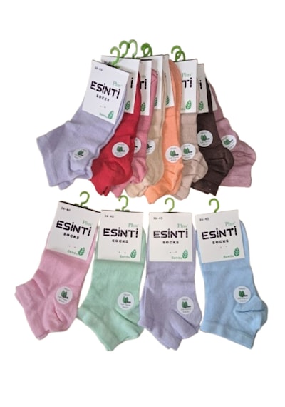 Abani Classic 12 Çift Esinti Bayan Bambu Patik Pastel Renk Çorap Çok Renkli