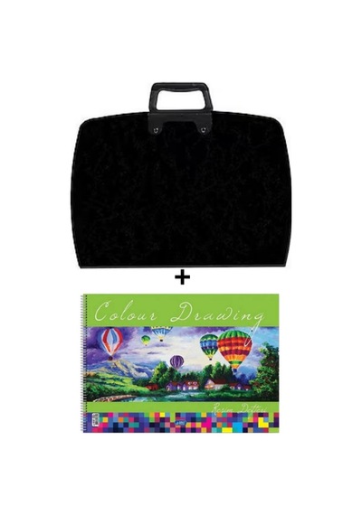 25x35 Cm Resim Çantası + 25x35 Resim Defteri Askılı - Fermuarlı Siyah
