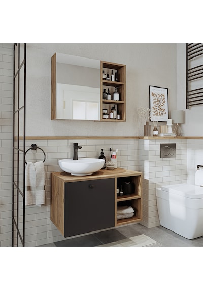 Lotus Lavabolu Mdf 75 Cm Banyo Dolabı + Aynalı Dolap Atlantik Çam - Antrasit Lotus Lavabolu Mdf 75 Cm Banyo Dolabı + Aynalı Dolap Atlantik Çam - Antrasit