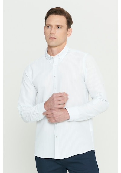 AC&Co / Altınyıldız Classics Erkek Beyaz Slim Fit Dar Kesim Düğmeli Gömlek Yaka Uzun Kollu Gömlek Beyaz