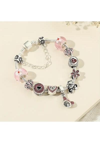 Disney Minnie Mouse Temalı Mickey Charmlı Bileklik Gümüş