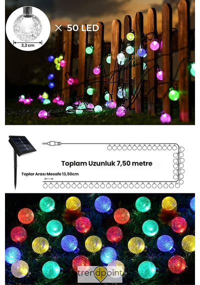 Trendpoint Solar Kristal Top 50 Ledli Rgb Işık 8 Modlu Bahçe Aydınlatma Dekorasyon Güneş Enerjili