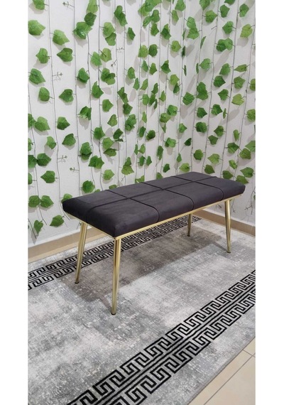 Özcan Metal Gold Metal Ayaklı Metal Kasalı Bench Mutfak Salon Antre Yatak Odası Balkon Puf Bank Antrasitgri