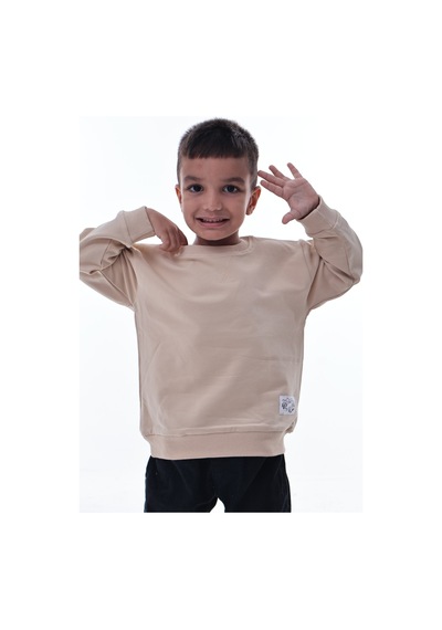 Erkek Çocuk Krem Sweatshirt %100 Pamuk, Yumuşak Kumaş, Rahat Kalıp, Günlük Spor Stil Krem