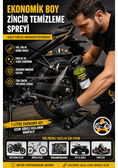 Akgüneş Motogaraj Zincir Temizleme Spreyi 1000 Ml Motosiklet Zincir Bakım Ve Temizlik Ürünü