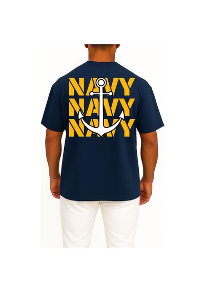 Bahriyeli Collection Oversize Trio Navy Anchor Göğüs Ve Sırt Baskılı Unisex T-shirt Lacivert
