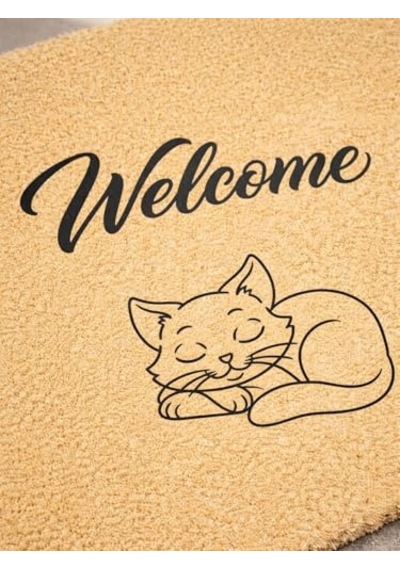 Beylini Welcome Yazılı Kedi Desenli Koko Paspas Ev Dış Kapı Giriş Paspası Tpr Kaymaz Taban Modern Su Geçirmez Diğer