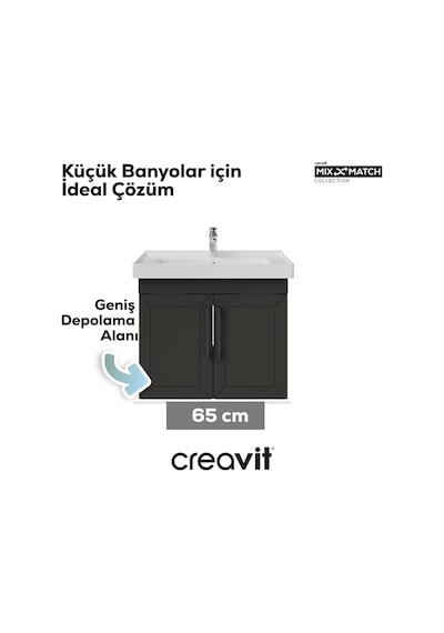Creavit D20 65 Cm Kapaklı Lavabo Dolabı Antrasit Lake Kapak Antrasit Creavit D20 65 Cm Kapaklı Lavabo Dolabı Antrasit Lake Kapak Antrasit