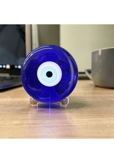 Masa Üstü El Yapımı Cam Nazar Boncuğu - 12 Cm - Şeffaf Ayaklı
