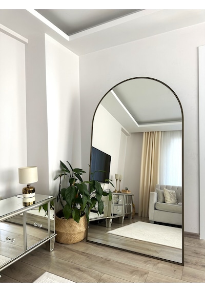 Effe Pirinç Eskitme Metal Çerçeveli 180x100 Cm Oval Ayaklı Boy Aynası
