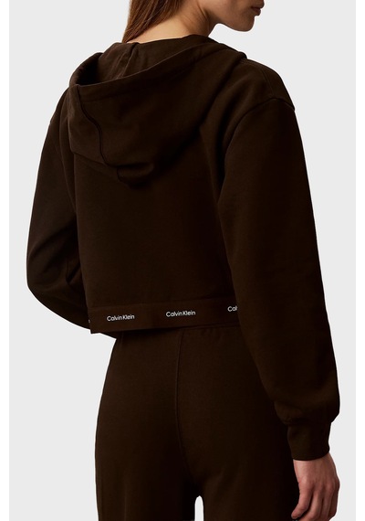 Calvin Klein % 100 Pamuk Logolu Regular Fit Fermuarlı Kapüşon Yaka Sweat Lv047g252gto2 Bayan Sweat Lv047g252g To2 Kahve