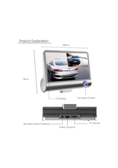 Kingboss Fhd 4" Ekran 1080p 3 Kameralı Araç İçi Güvenlik Kamerası