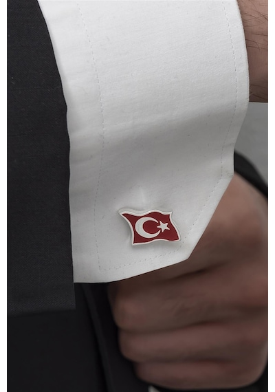 Yüzük Sanatı Ayyıldız Türk Bayrağı Mineli Gümüş Kol Düğmesi