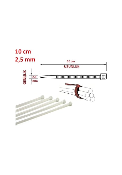 1000 Bin Adet 10cmx2.5mm Beyaz Plastik Cırt Kelepçe Kablo Bağı