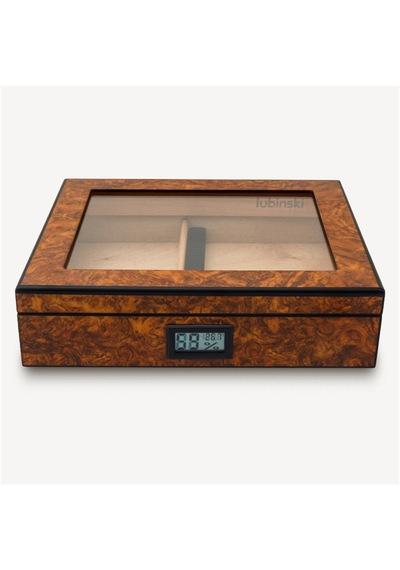 Lubinski Cedar Basic Camlı Puro Kutusu Humidor Slim Dijital Kahve 15s
