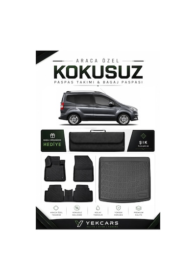 Ford Courier 2015 Model Aracınıza Özel 4d Karbonlu Kauçuk Paspas Takımı Ve Bagaj Havuzu