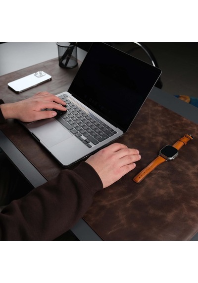 Jersey Lüks Deri Masa Pedi - Hakiki Dana Derisi Kaymaz Masa Matı 91x48cm & 37x80cm Büyük Mouse Pad Gaming Ofis Ev Masaüstü Koruyucu Antik Kahve, 91x48cm