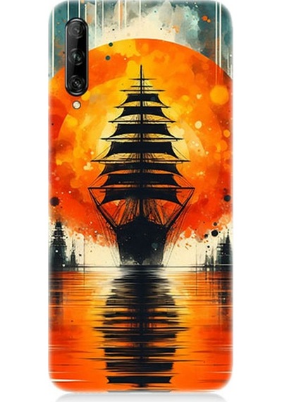 Huawei P Smart Pro Uyumlu Gün Batımında Yelkenli Desenli Silikon Kılıf Çok Renkli
