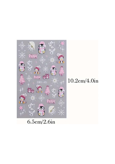 Penguen Kar Tanesi Noel 3d Tasarım Pembe Yapışkan Sticker Tırnak Dövmesi Nail Art