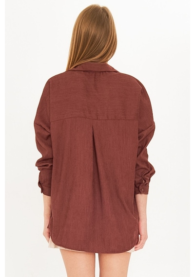 Armonika Kadın Kahve Cepli Oversize İnce Fitilli Kadife Gömlek Arm-24k001076