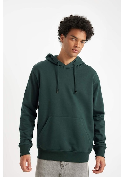 DeFacto Regular Fit Kapüşonlu Kanguru Cepli İçi Yumuşak Tüylü Basic Düz Sweatshirt X8283AZ24AUGN536 Yeşil