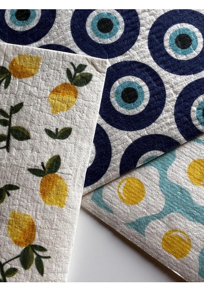 Swedish Dishcloth İsveç Bezi Renkli Desenli 3'lü Paket, Sürdürülebilir, Tekrar Kullanılabilir, Çok Renkli