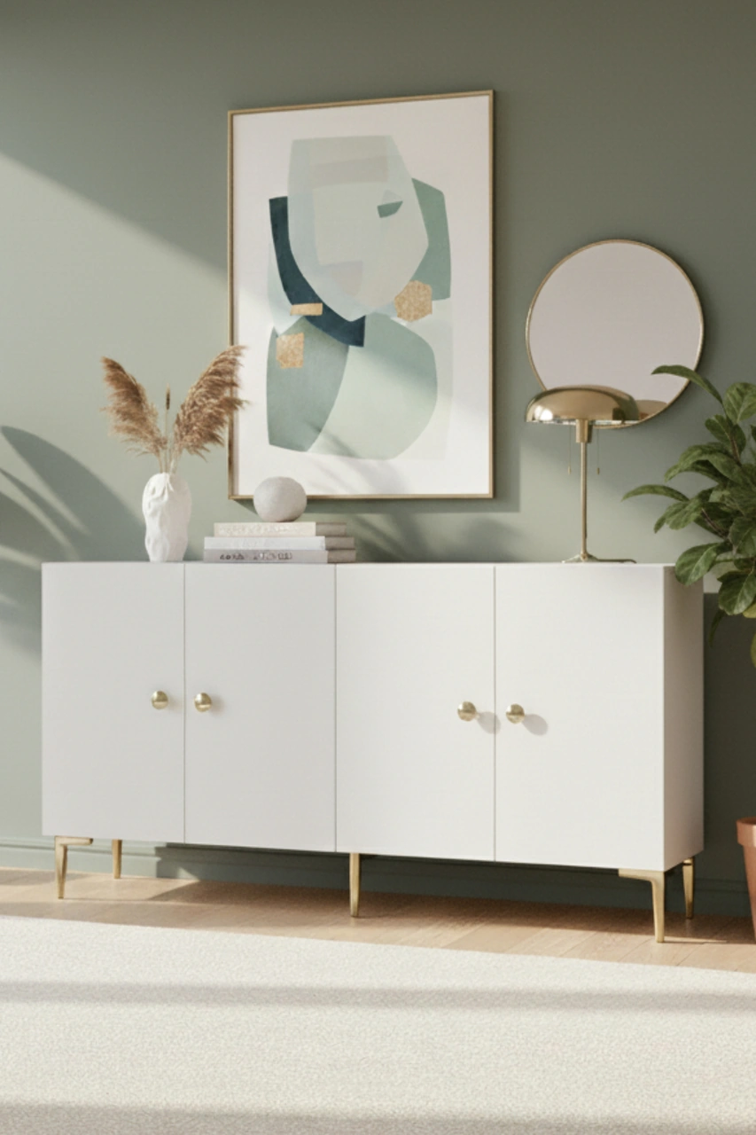 Ka1517bg Sımple150 Konsol, Kahve Köşesi, Tv Sehpası Beyaz-gold 150cm Beyaz