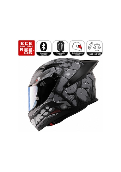 Fx211x Fantastic Gri Motosiklet Kaskı Spoiler Mod Güneş Vizörlü Full Face Kask Çok Renkli