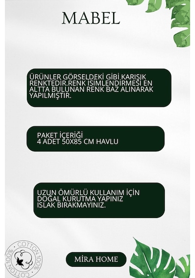 4 Lü El Yüz Havlu Seti %100 Pamuklu 50x85 Cm Mabel Antrasit