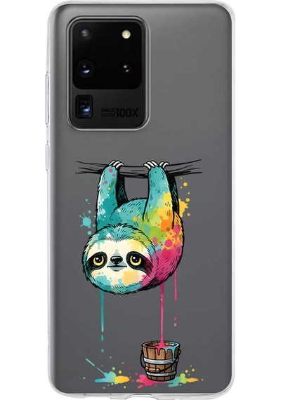 Samsung Galaxy S20 Ultra İle Uyumlu Splash Tembel Hayvan Tasarımlı Şeffaf Silikon Kılıf Şeffaf